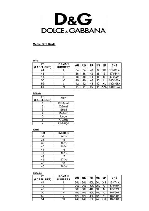 Dolce & Gabbana Size Chart: A Comprehensive Size Chart for a 